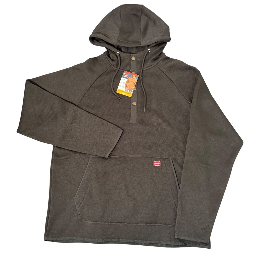 Wrangler Sweater‎ Fleece Lined Mock Neck Hoodie NEW (XL) Black Comfort Essential